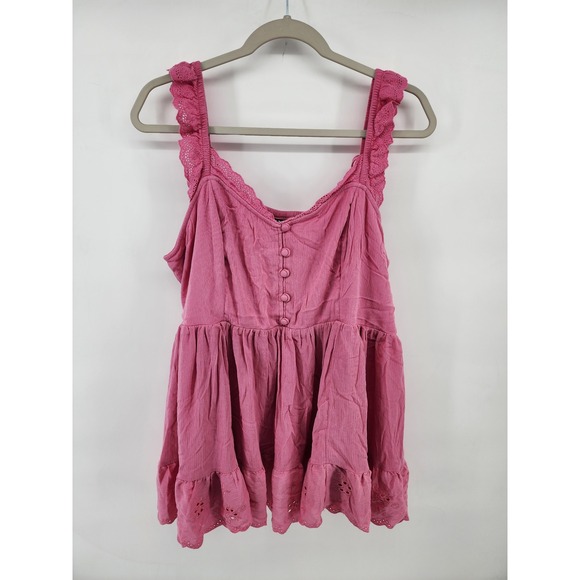 torrid Tops - Torrid Pink Eyelet Ruffle Babydoll Peplum Tank Top Size 2